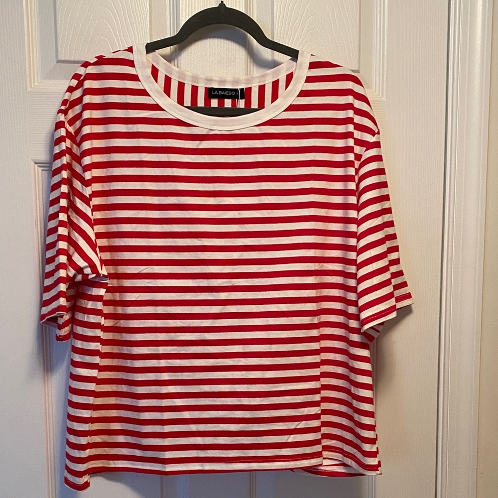 La Baieso Red and White Striped Top…size XL